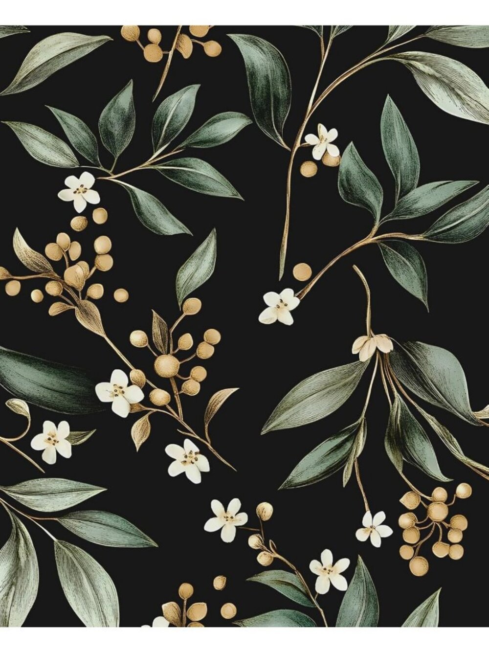 Vintage Floral Peel and Stick Wallpaper - Black & Green, 17.5" x 787" Roll